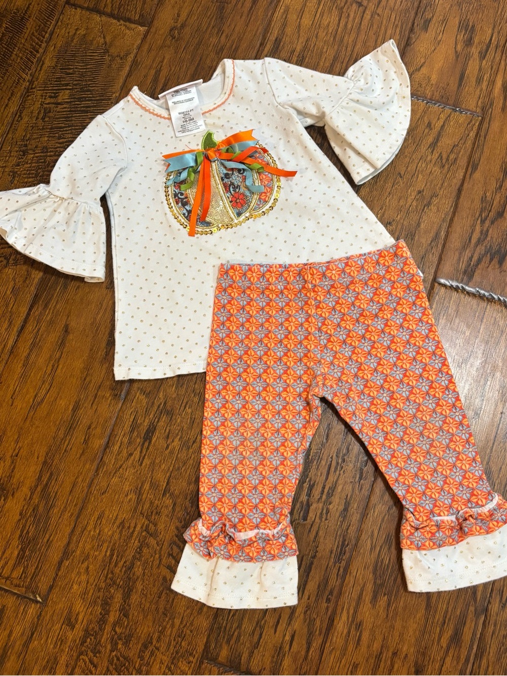 Bonnie Baby Orange Multi Pumpkin Applique Two-Piece Set